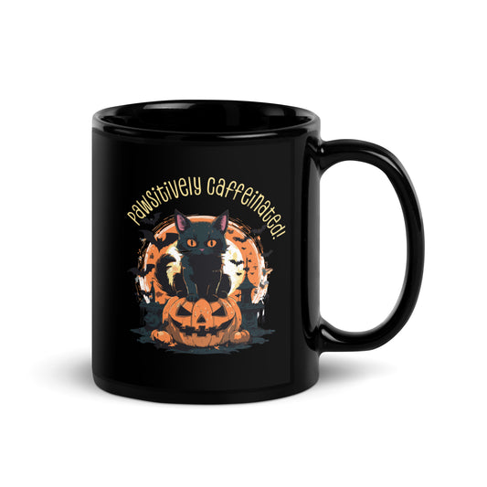 Spooky Cat Halloween Coffee Mug – Black Cat on Pumpkin, Ceramic Mug, Spooky Fall Drinkware