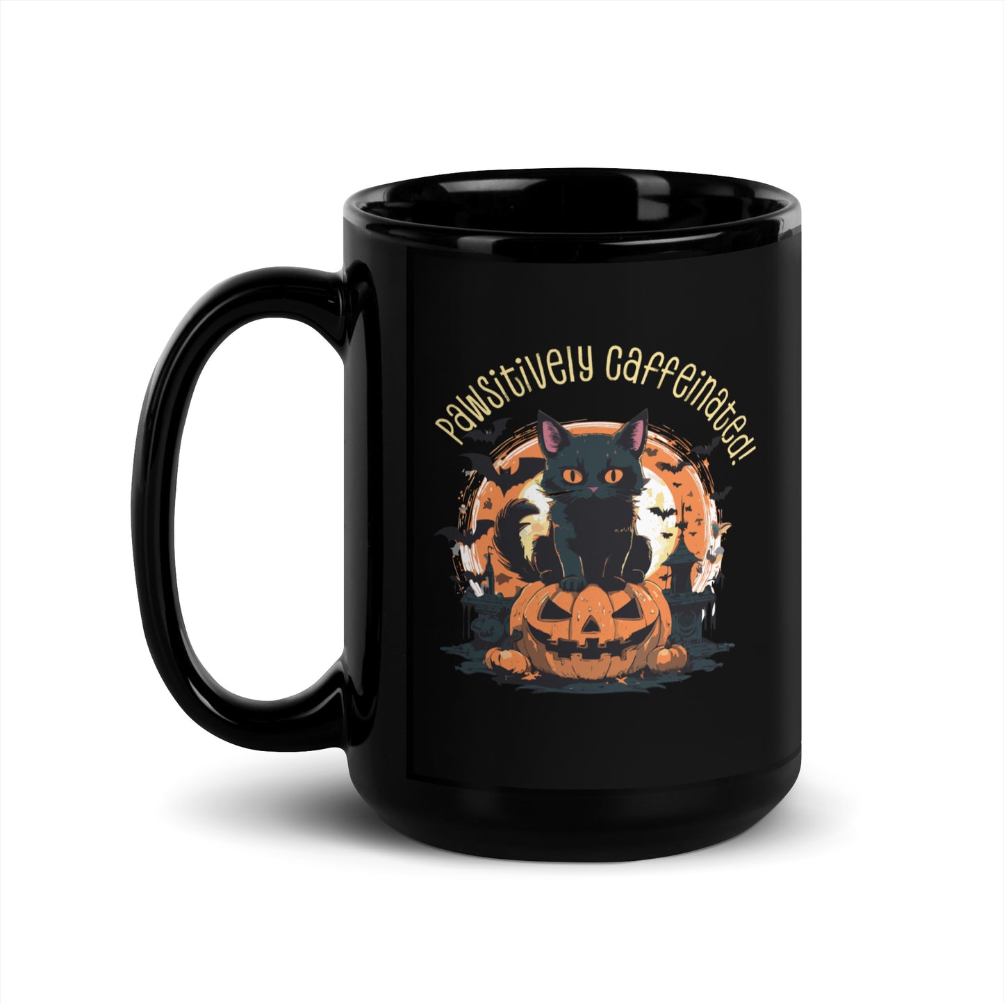 Spooky Cat Halloween Coffee Mug – Black Cat on Pumpkin, Ceramic Mug, Spooky Fall Drinkware