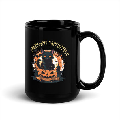 Spooky Cat Halloween Coffee Mug – Black Cat on Pumpkin, Ceramic Mug, Spooky Fall Drinkware